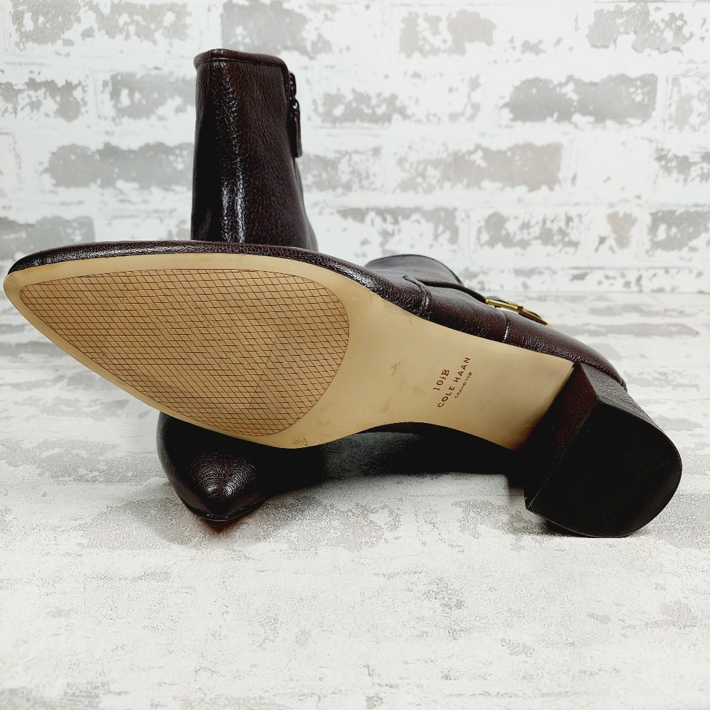 New Cole Haan Ettie Brown Leather Pointy Toe Ankle Boots H250 - Picture 8 of 11